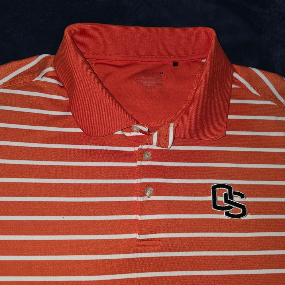 Ping Oregon State Polo Mens XL Orange White Striped Short Sleeve Golf Shirt